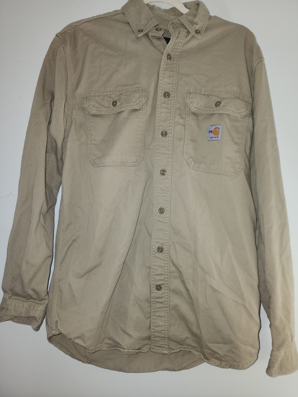 Carhartt Mens Fire Rated Tan Button-Front Lightweight Shirt Jacket Size Small